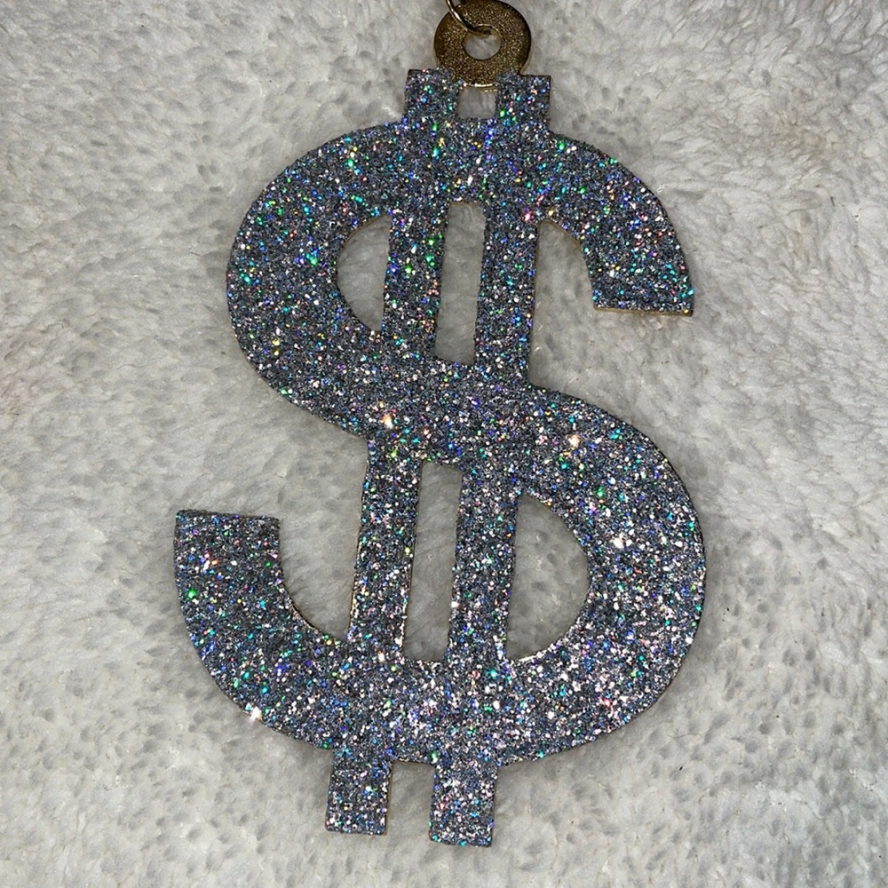 Gold Sparkle Dollar Sign Chain Pendant - Picture 4 of 7